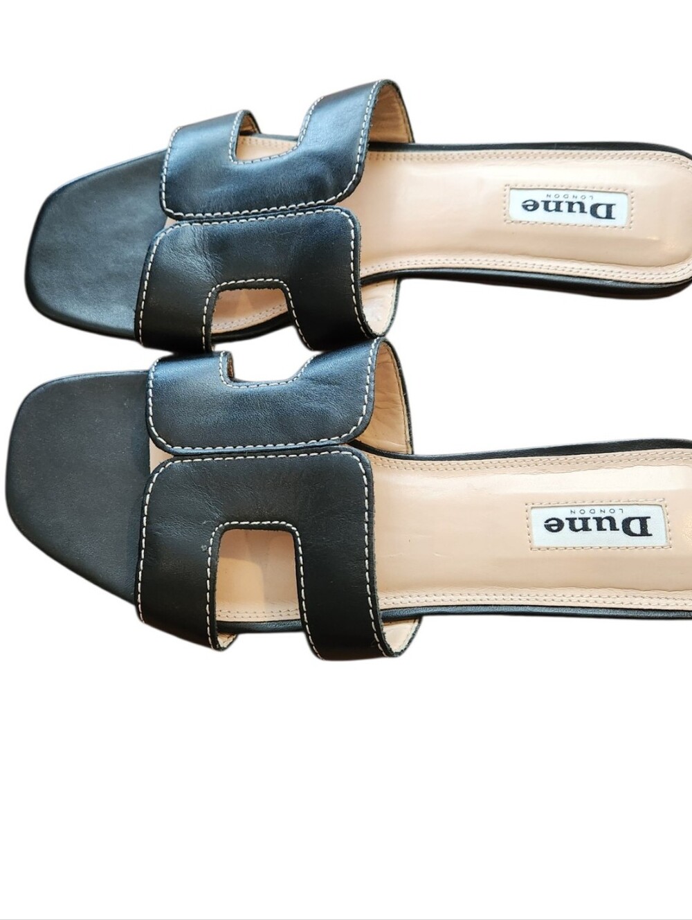Dune London Loupe Black Leather Slide Sandals Cut Outs Smart Slider Size 38 Flat - Picture 4 of 8
